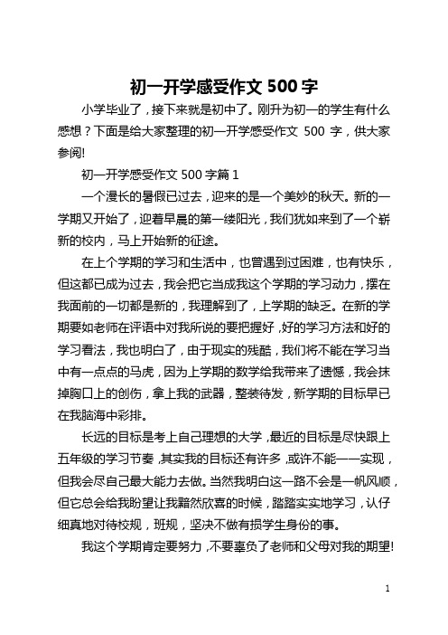 初一开学感受作文500字