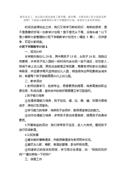 小班下学期教学计划