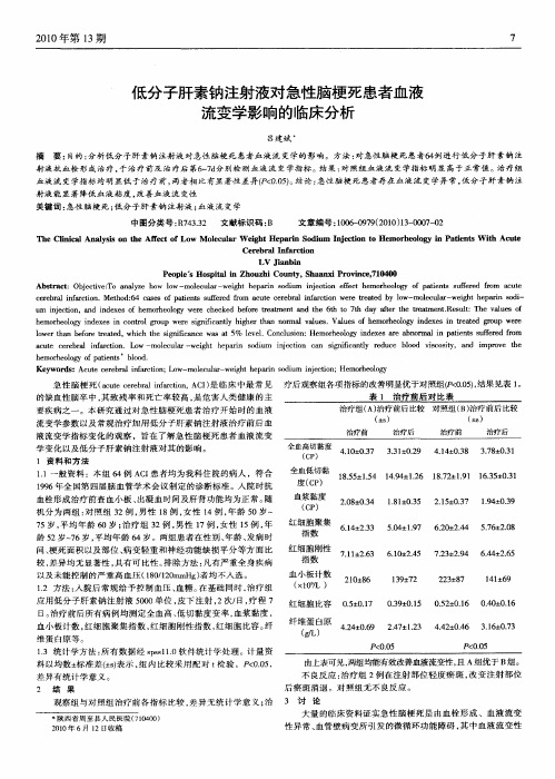 低分子肝素钠注射液对急性脑梗死患者血液流变学影响的临床分析