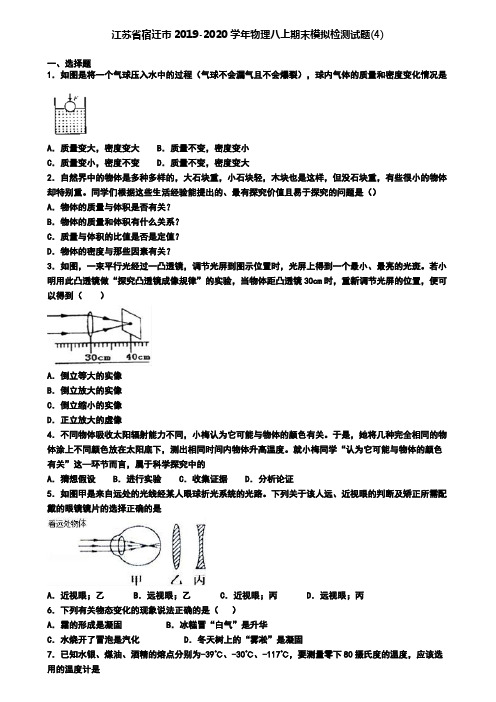 江苏省宿迁市2019-2020学年物理八上期末模拟检测试题(4)