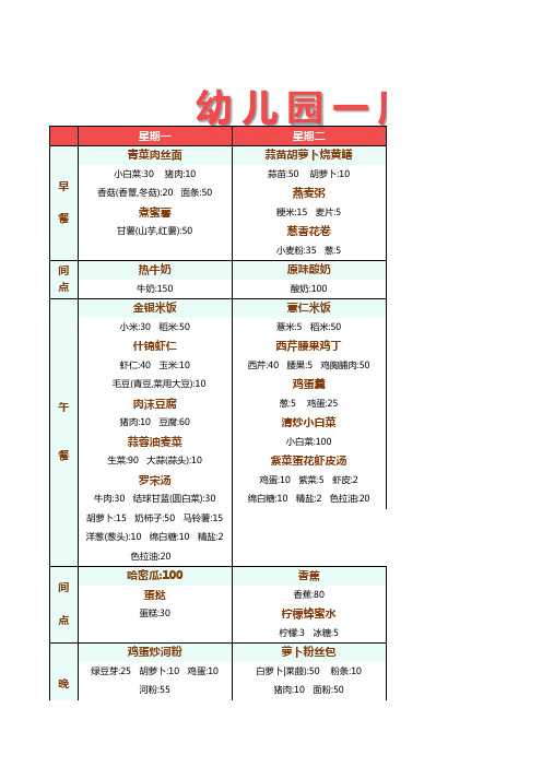 【拿走就用】幼儿园11月带量食谱045