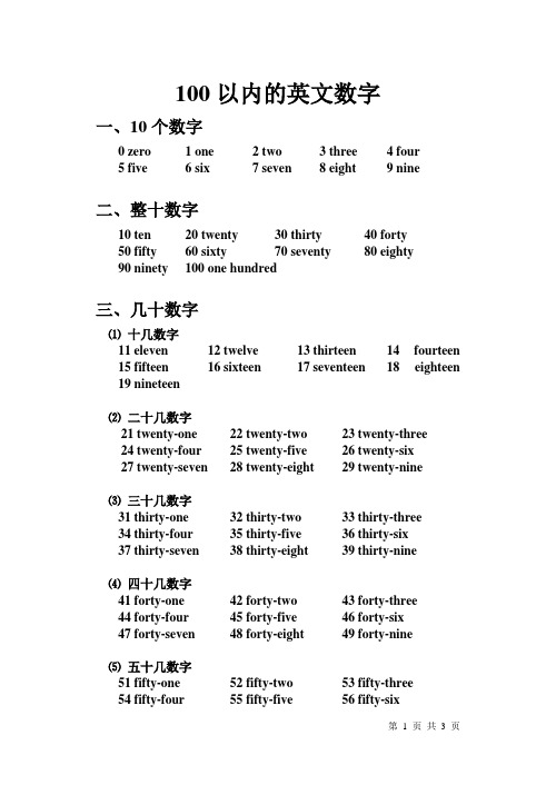 100以内的英文数字