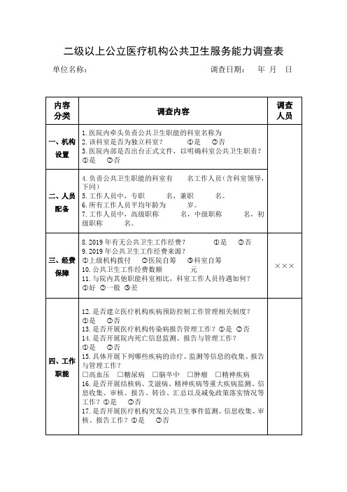 二级以上公立医疗机构公共卫生服务能力调查表