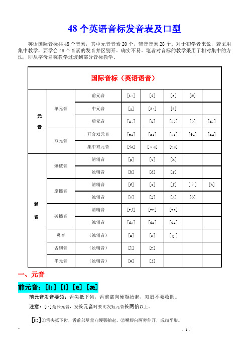 48个英语音标发音表及口型