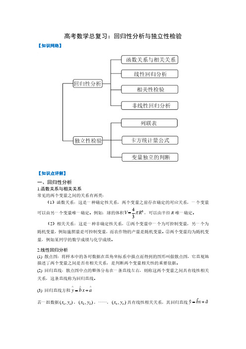 【高考数学总复习】：回归性分析与独立性检验(知识点讲解+真题演练+详细解答)