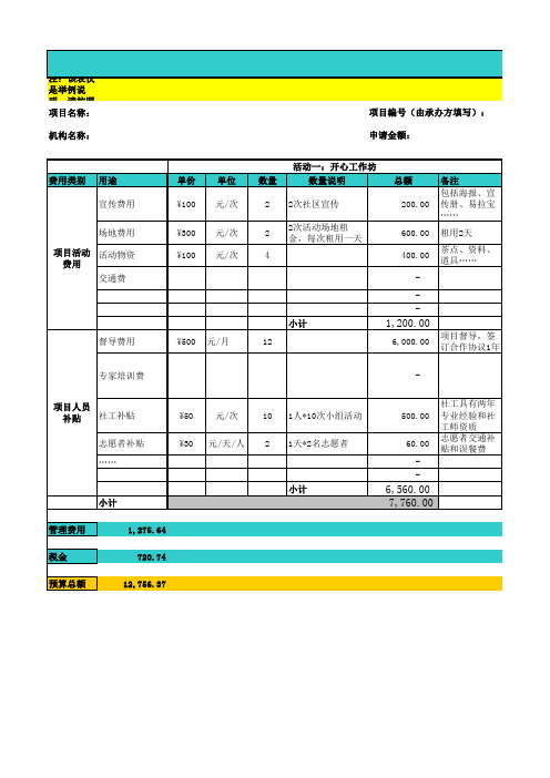 项目预算表模板