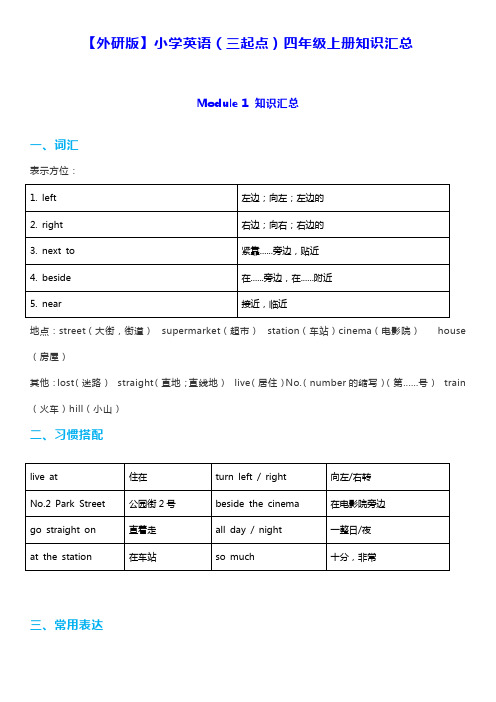 最新外研版三年级起点四年级上册知识点总结(最新最全)