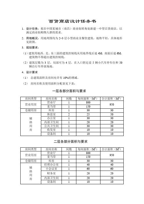 商业建筑设计指导任务书