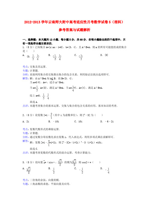 云南师大附中高考数学适应性月考卷(五)理(含解析)新人教A版