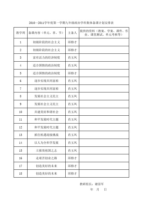 集体备课计划安排表和集体备课记录