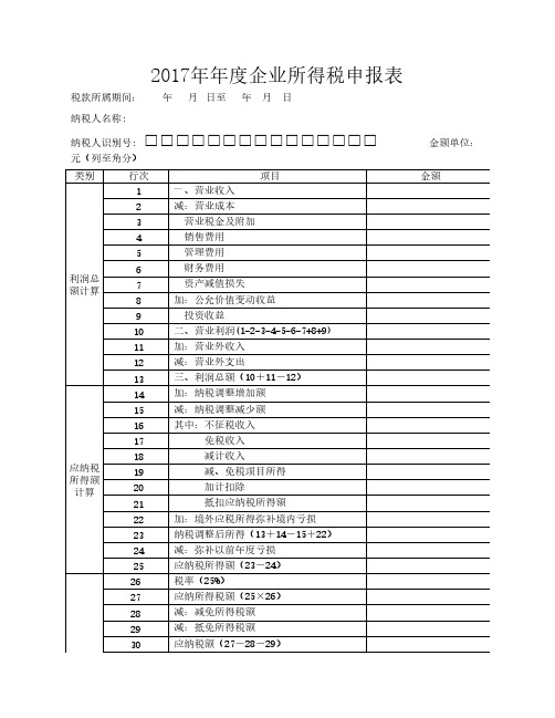 2017年企业所得税年度申报表    (A类)