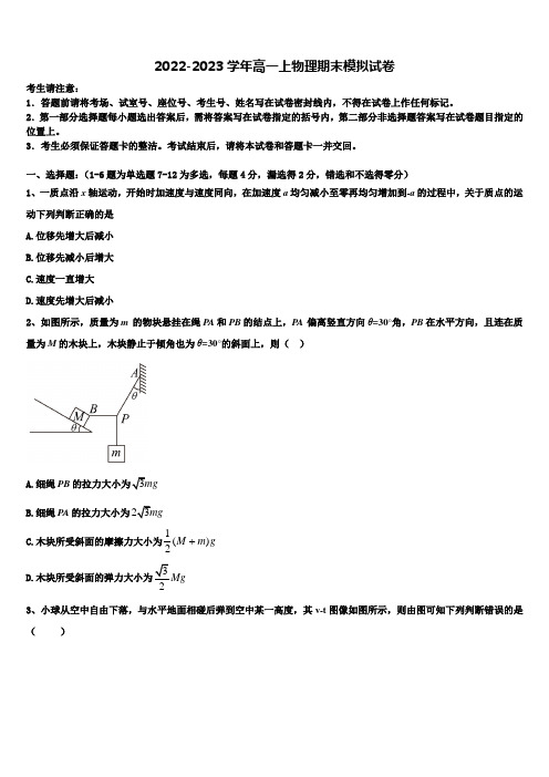 2023届四川省眉山市外国语学校高一物理第一学期期末质量跟踪监视模拟试题含解析