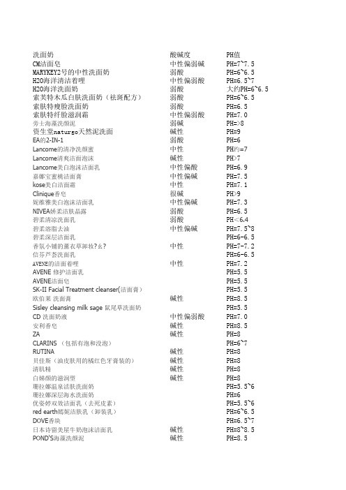 常用洗面奶PH值