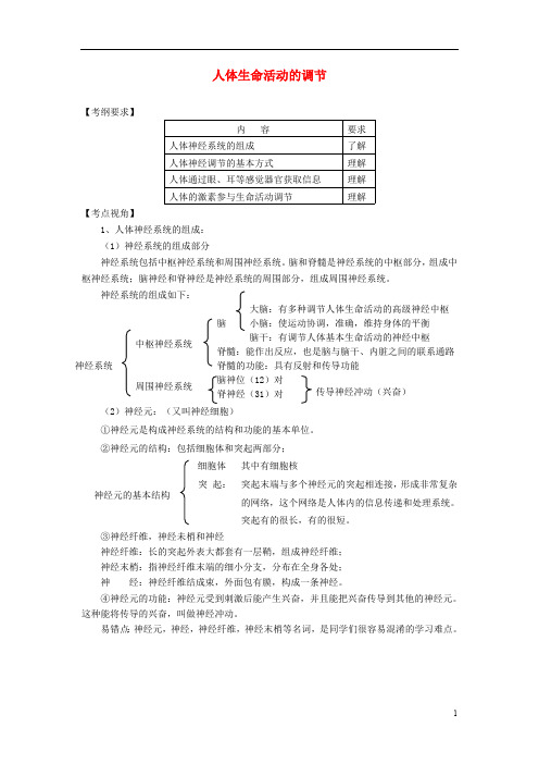 中考生物《人体生命活动的调节》复习导学案.(最新整理)