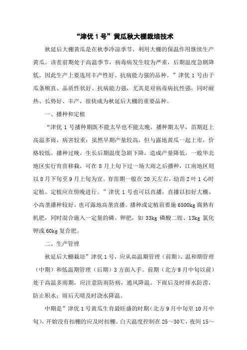 “津优1号”黄瓜秋大棚栽培技术