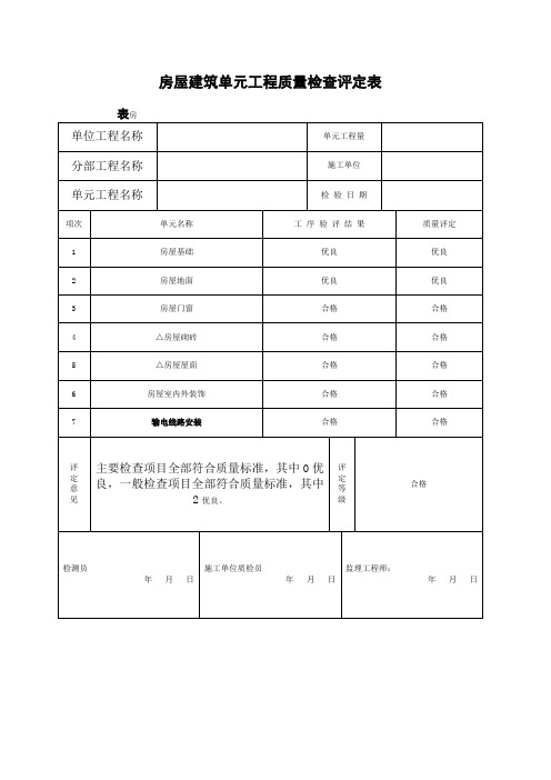 房屋建筑单元工程质量检查评定表05943