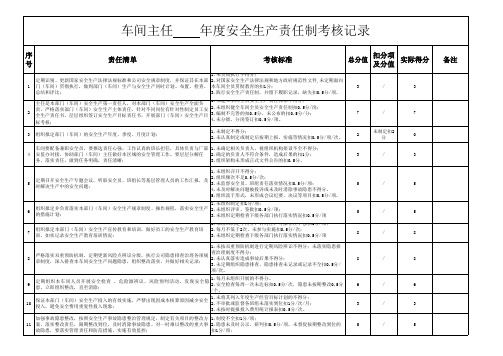 车间主任年度安全生产责任制考核记录表