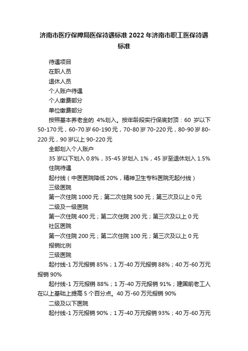 济南市医疗保障局医保待遇标准2022年济南市职工医保待遇标准