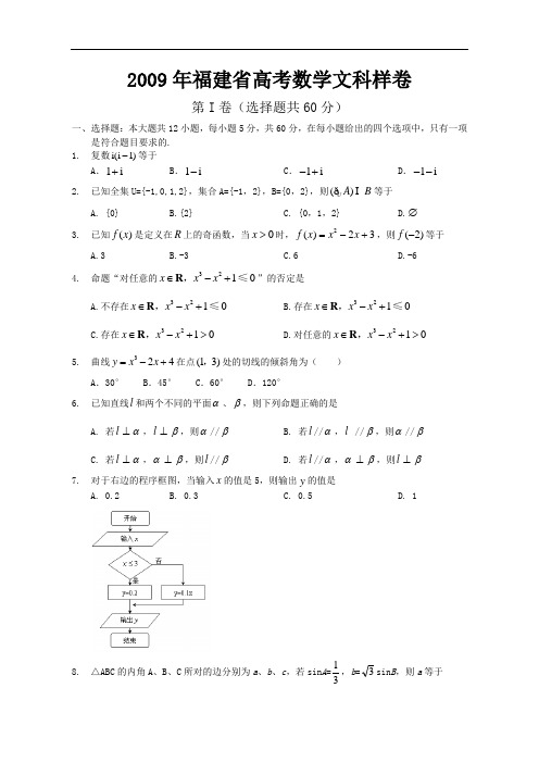 2009年福建省(文科)数学高考样卷2008.12