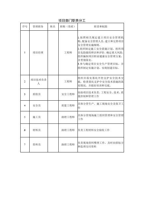 项目部门职责分工