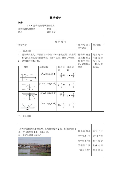 高中数学_抛物线的几何性质教学设计学情分析教材分析课后反思