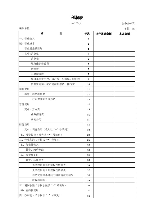 资产负债表、利润表月报(会小企01、02表)