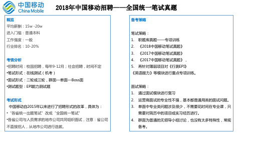 2018年中国移动招聘全国统一笔试真题及解析