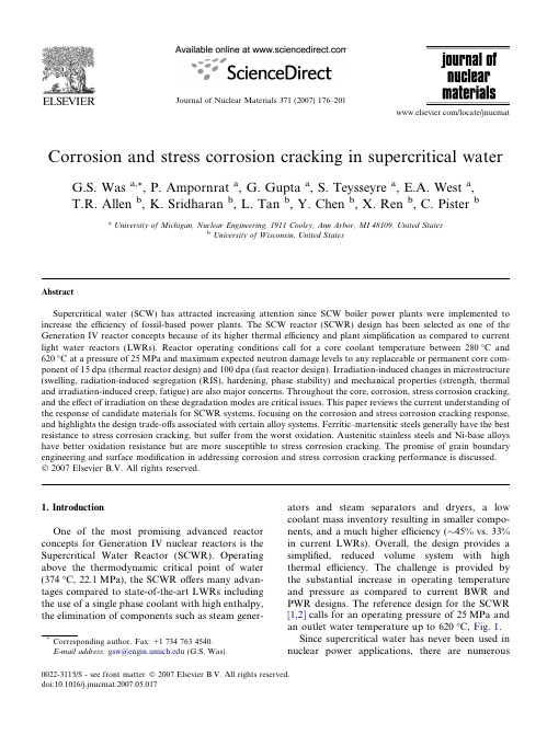 (候选包壳材料)Corrosion and stress corrosion cracking in supercritical water