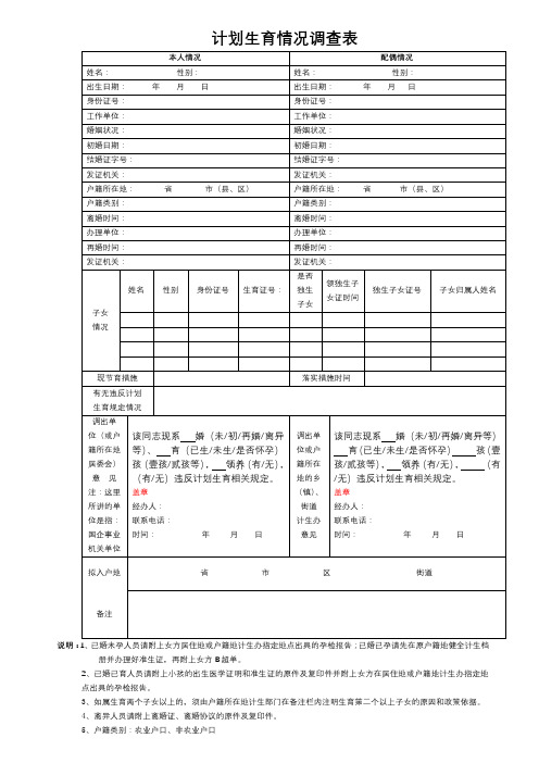 计划生育情况调查表【模板】