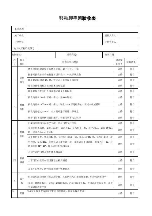 移动脚手架验收表