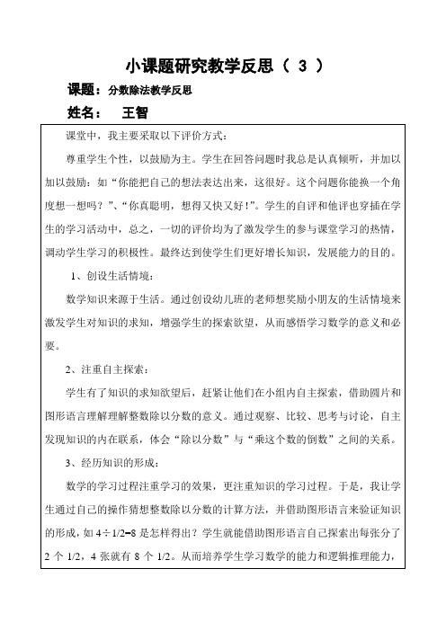 小课题研究教学反思