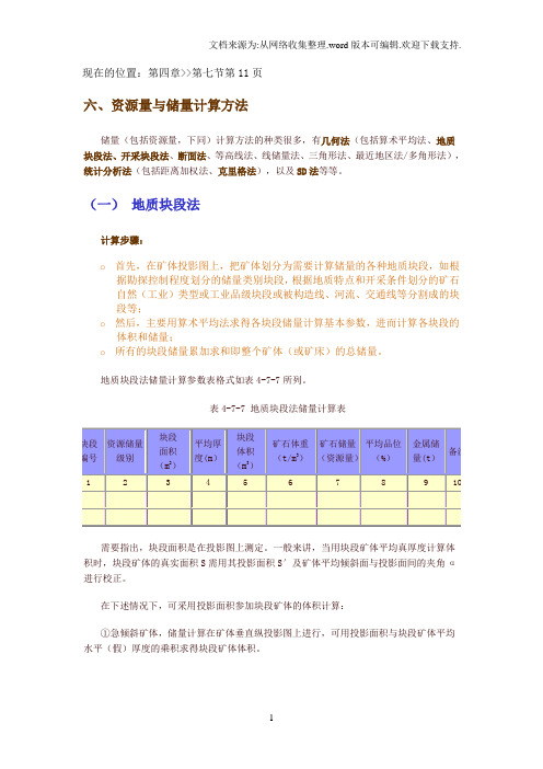 矿体储量计算方法