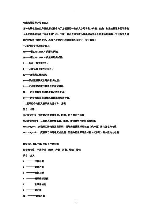 电线电缆型号字母的含义