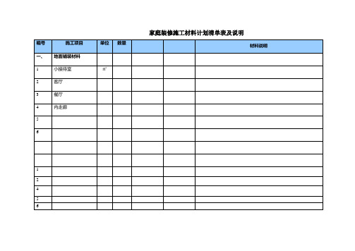 家庭装修施工材料计划清单表