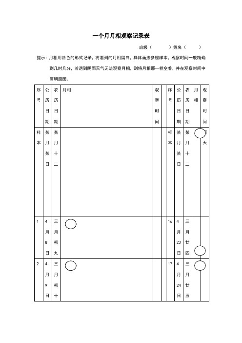 一个月月相观察记录表