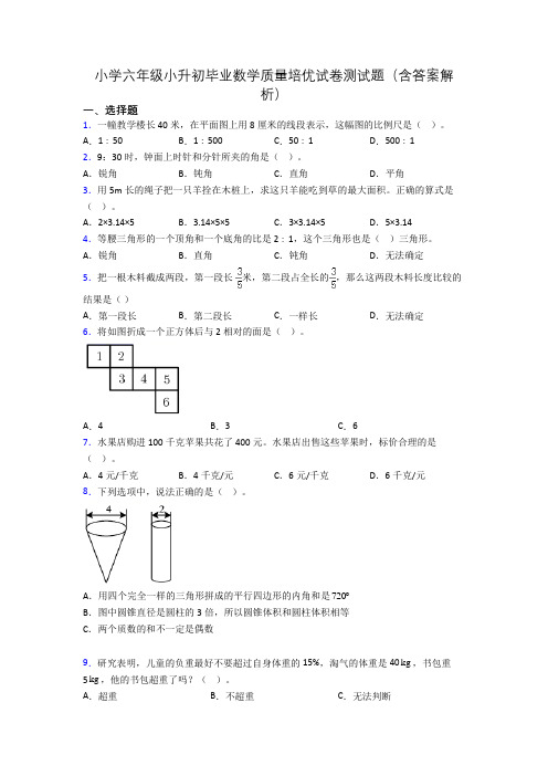 小学六年级小升初毕业数学质量培优试卷测试题(含答案解析)