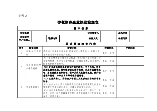 液氨制冷企业执法检查表