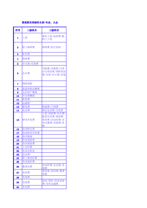 管理费用明细科目表-专业、大全