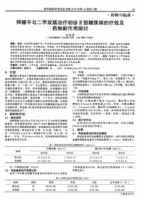 拜糖平与二甲双胍治疗初诊Ⅱ型糖尿病的疗效及药物副作用探讨