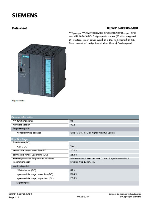 Siemens S7-300 CPU 313C-2 DP Compact CPU 说明书