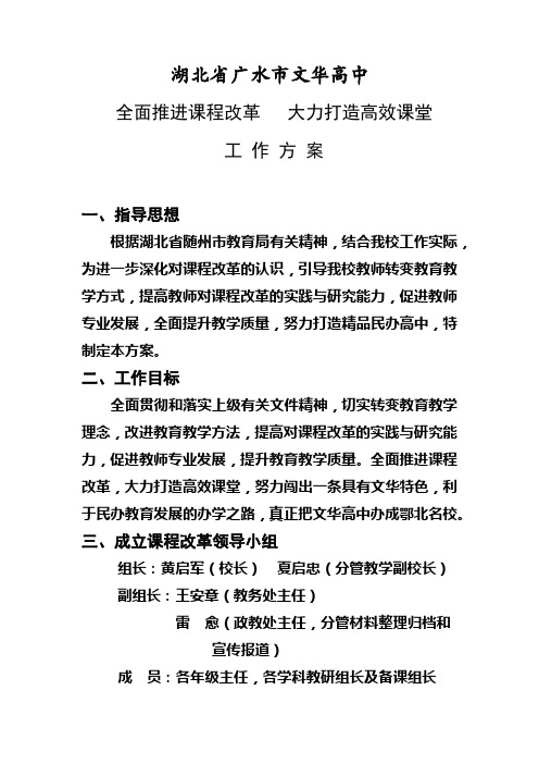 2013文华高中高效课堂工作方案