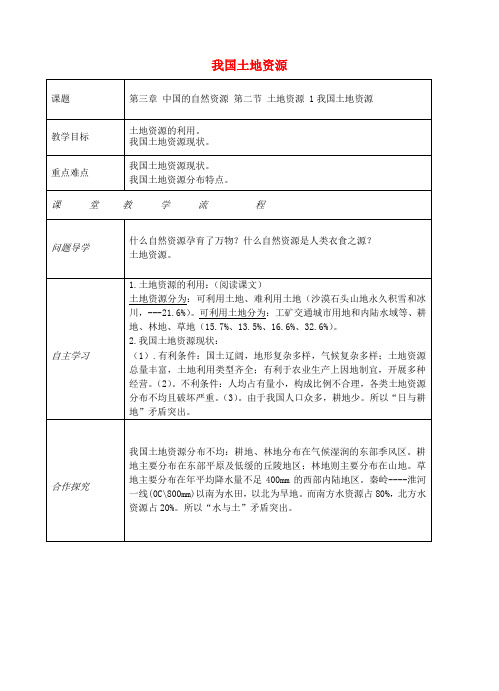 2017-2018学年八年级地理上册 第三章 第二节 土地资源(我国土地资源)教案 (新版)新人教版