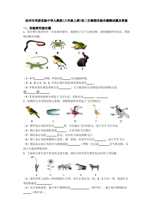 杭州市采荷实验中学人教版(八年级上册)初二生物期末综合题测试题及答案