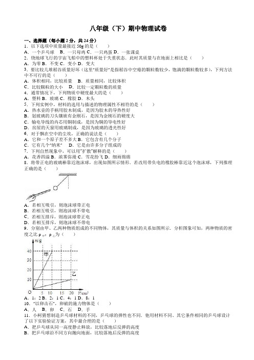 (精品)江苏省徐州市八年级下期中物理试卷(有答案)