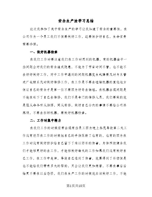 安全生产法学习总结(九篇)