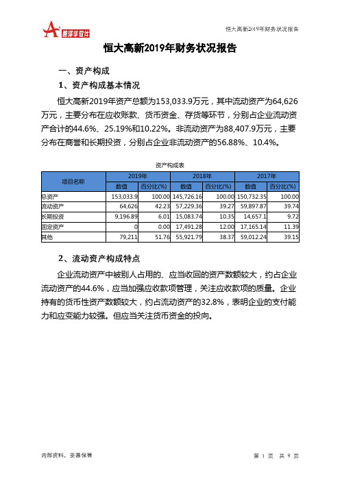 恒大高新2019年财务状况报告