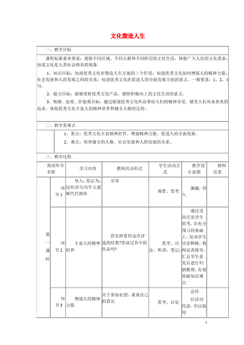 四川省宜宾市第一中学高中政治 2.2 文化塑造人生教学设计 新人教版必修3