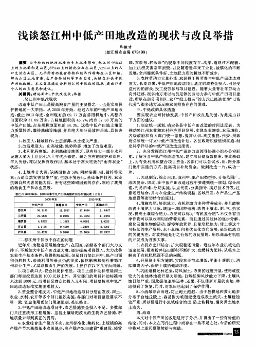 浅谈怒江州中低产田地改造的现状与改良举措