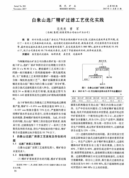 白象山选厂精矿过滤工艺优化实践