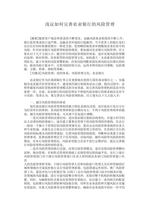 浅议如何完善农业银行的风险管理